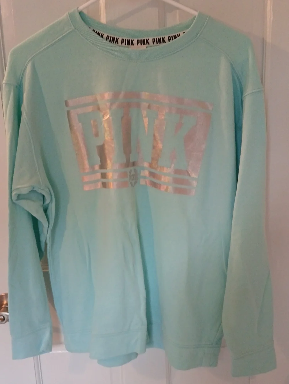 PINK Victoria's Secret Mint Crewneck Sweatshirt with Metallic Logo
